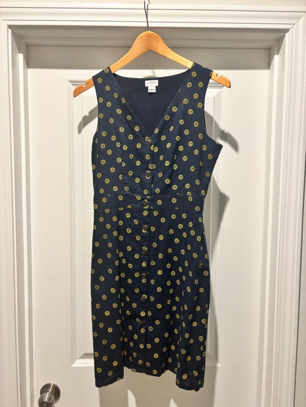 J. Crew Navy Midi Dress with Yellow Sunburst Print